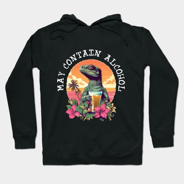 Green Lizard Holding Beer - May Contain Alcohol (White Lettering) Hoodie by VelvetRoom